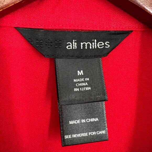Ali Miles Womens Sz Medium Red Button Down Blouse Shirt Top Jacket Christmas - Picture 2 of 8